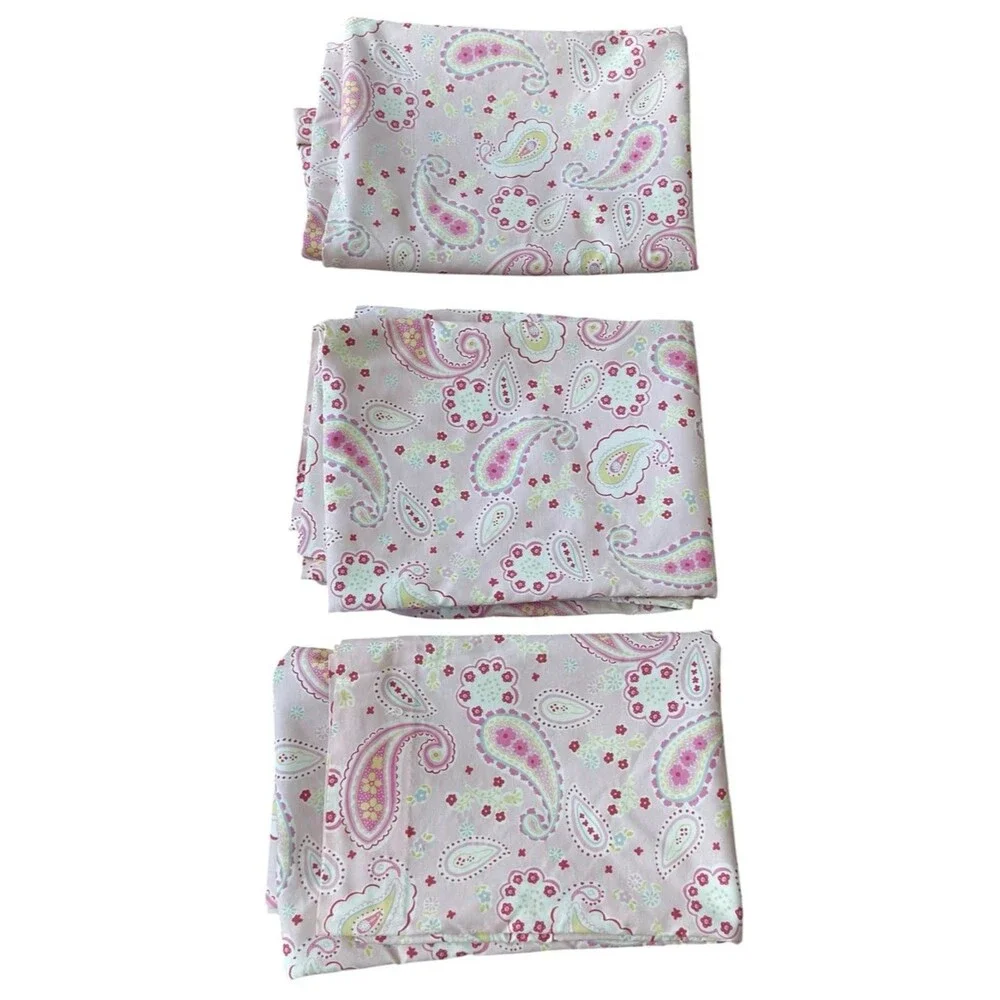 Pottery Barn Kids Girls Pink Paisley Window Curtains SET OF 3. 44 x 63 inches.